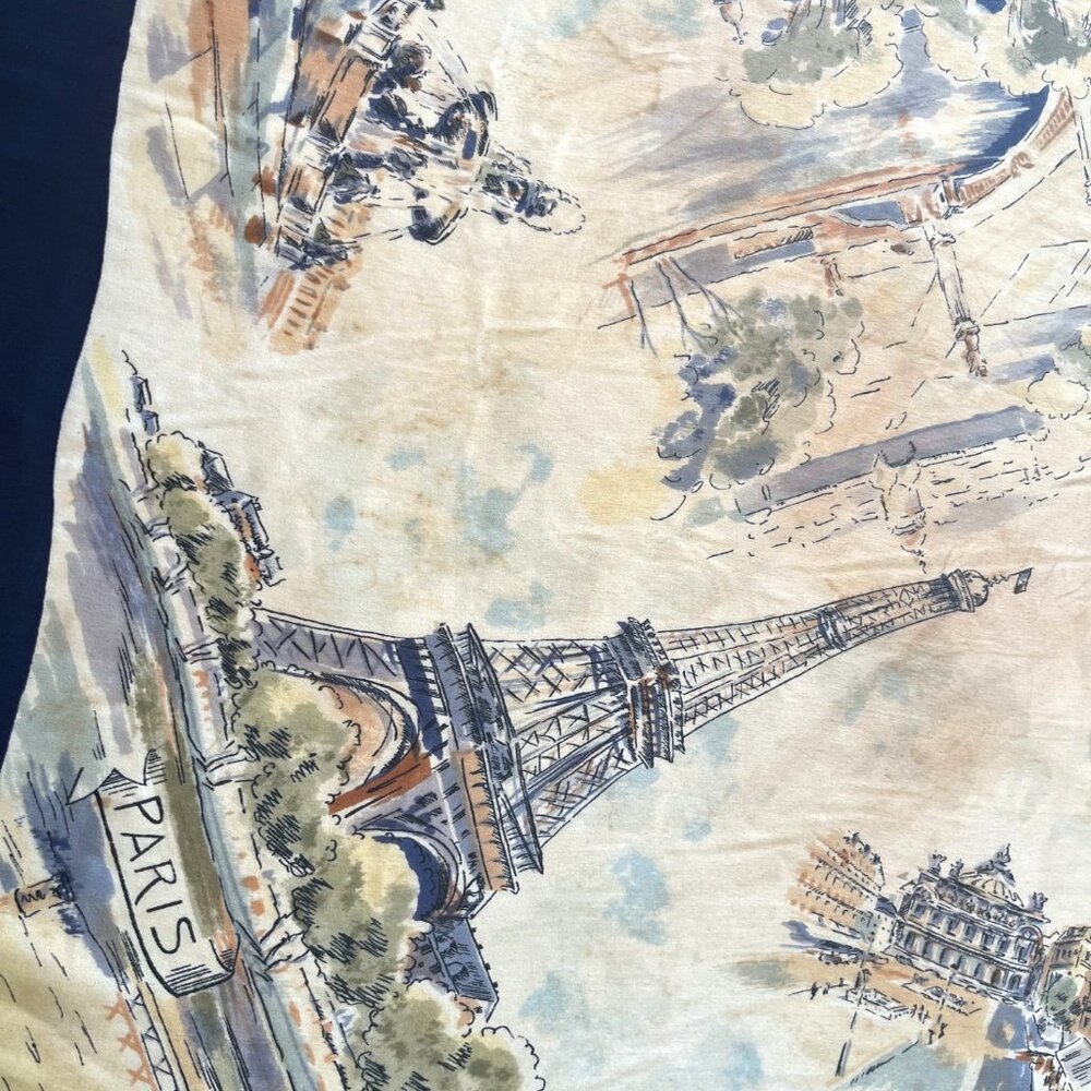 Vintage French Silk Scarf - Eiffel Tower, Arc de Triomphe